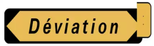 Illustration d'un panneau temporaire jaune "Déviation" KD22a
