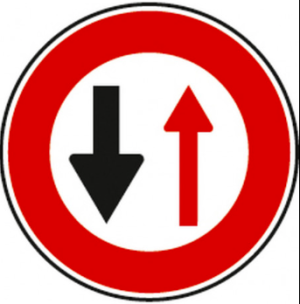 Illustration d'un panneau rond de cédez le passage à la circulation venant en sens inverse B2a Ø650 mm