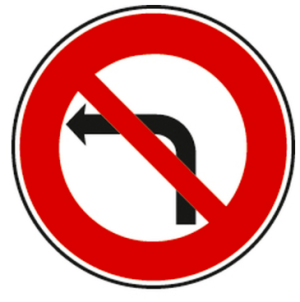 Illustration d'un panneau rond d'interdiction de tourner à gauche B2a Ø650 mm