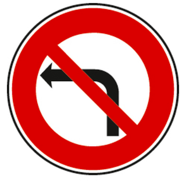 Illustration d'un panneau rond d'interdiction de tourner à gauche B2a Ø650 mm