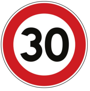 Illustration d'un panneau rond de limitation de vitesse à 30km/h B14 Ø650