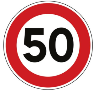 Illustration d'un panneau rond de limitation de vitesse à 50km/h B14 Ø650