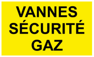 Illustration d'un panneau vannes de sécurité gaz en aluminium composite jaune avec écriture noire