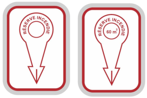 Illustration d'un panneau rouge et blanc réserve incendie 250x350mm cl1