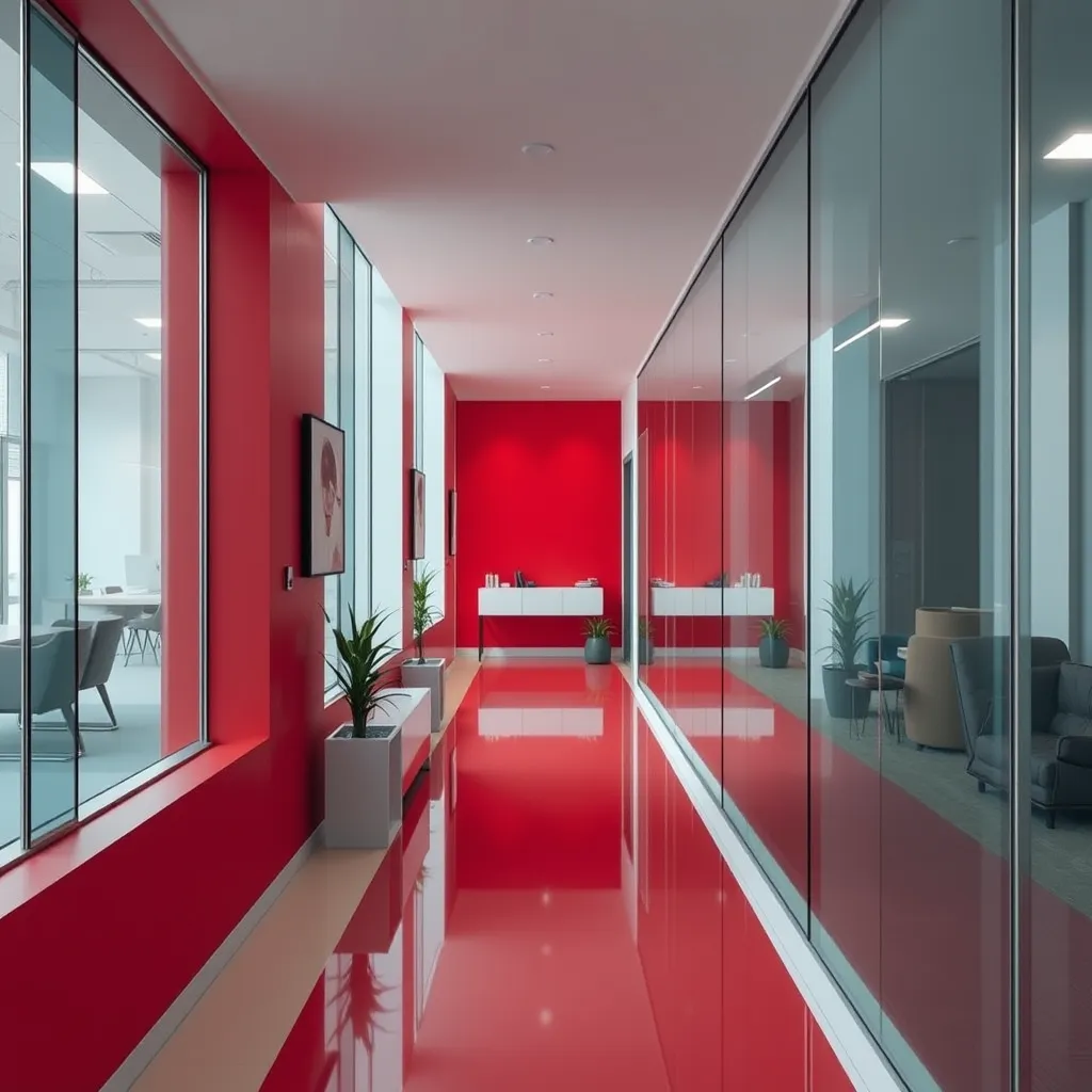 Photo d'un couloir rouge dans un immeuble moderne