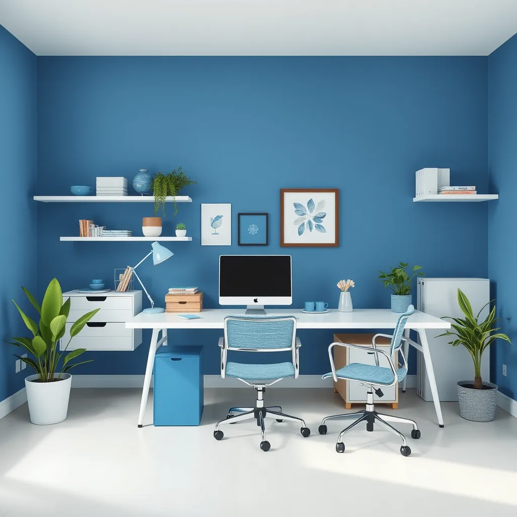 Photo d'un bureau aménagé bleu